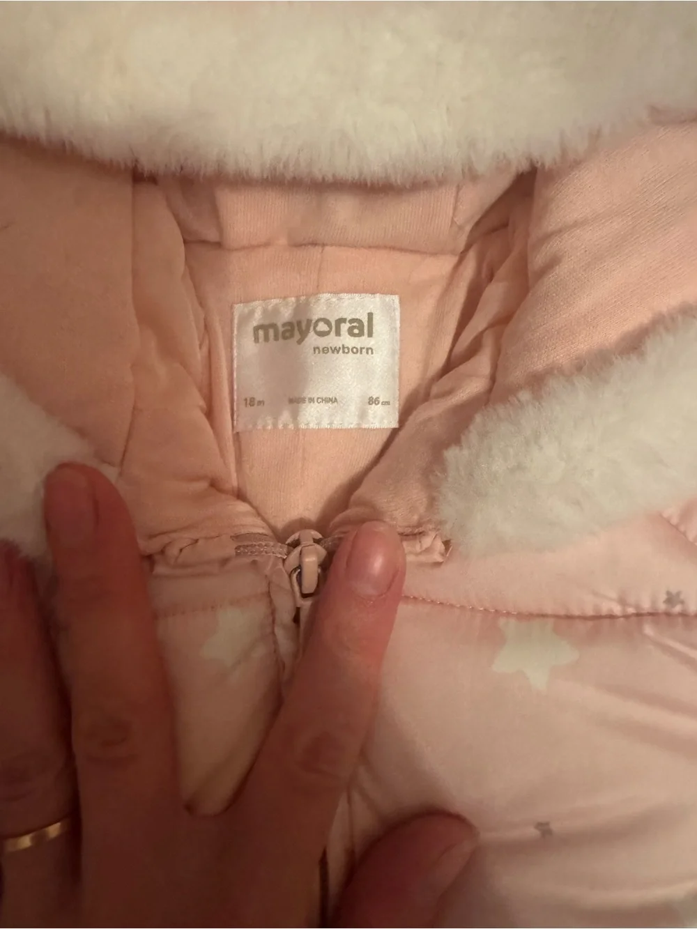 Mayoral Pink Star-Print Infant Snowsuit with Faux-Fur Hood